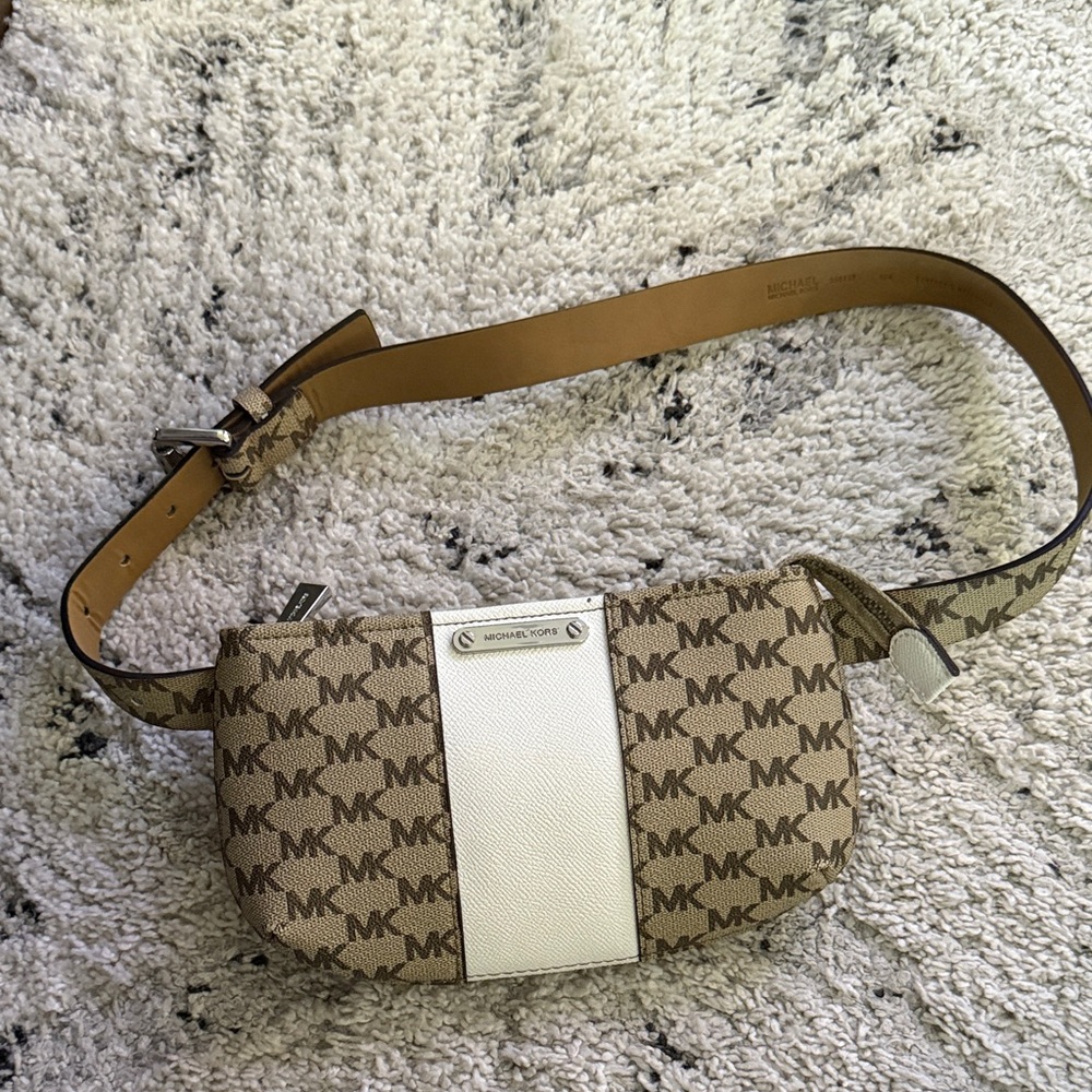 Michael Kors Tan and White Logo Belt Bag